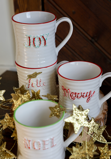 Holiday Word Embossed Stoneware Mug