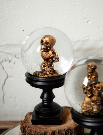 Set of 2 8.5 Inch Halloween Skull Snow Globes