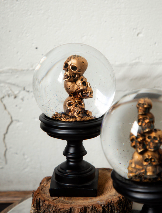 Set of 2 8.5 Inch Halloween Skull Snow Globes