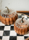 Wood Pumpkin Canister w/ Glass Lid