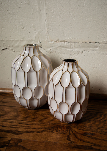 White & Gold Oval Embossed Vase
