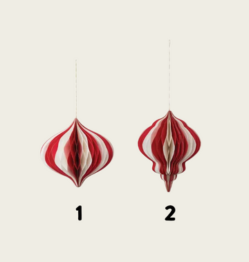 Folding Honeycomb Finial Ornament, Red & Cream