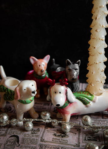 Stoneware Holiday Dog Taper Holder