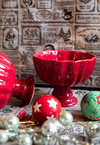 Red Stoneware Footed Scalloped Bowl