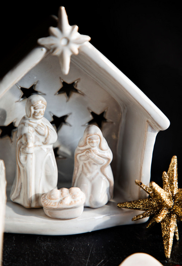 Stoneware Nativity with Tealight Holder