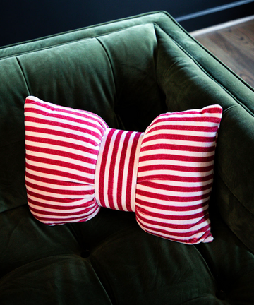 Cotton Velvet Bow Shaped Striped Lumbar Pillow