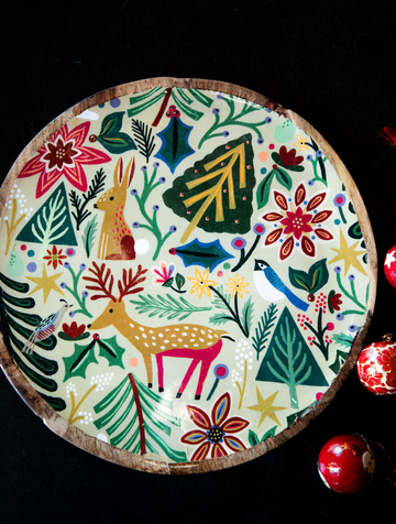 Flora & Fauna Enameled Mango Wood Tray