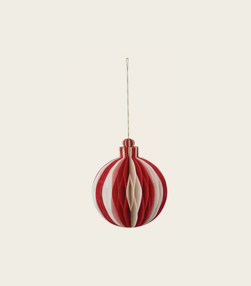 Folding Honeycomb Ball Ornament, Red & Cream