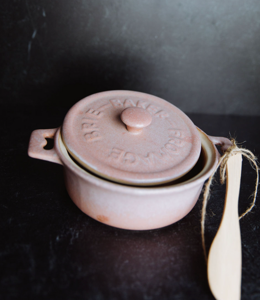 Stoneware Brie Baker with Bamboo Spreader