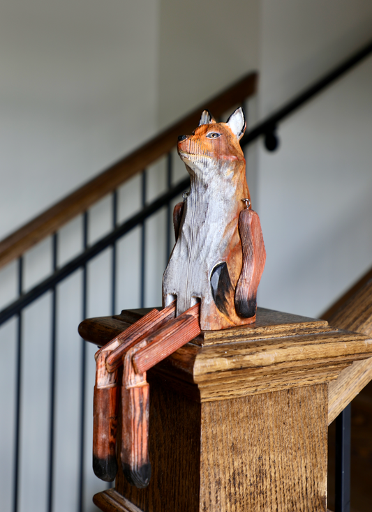Carved Wooden Fox Shelf Sitter