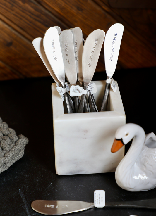 Etched Stainless Steel Butter Knife with Black Handles