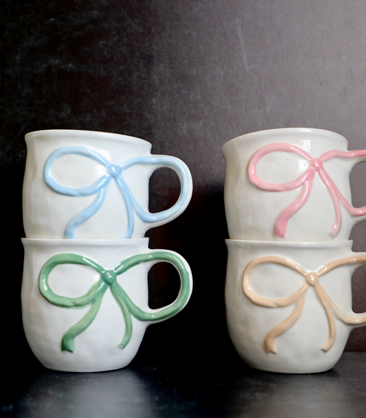 18 oz. Stoneware Mug with Bow Handle, 4 Colors