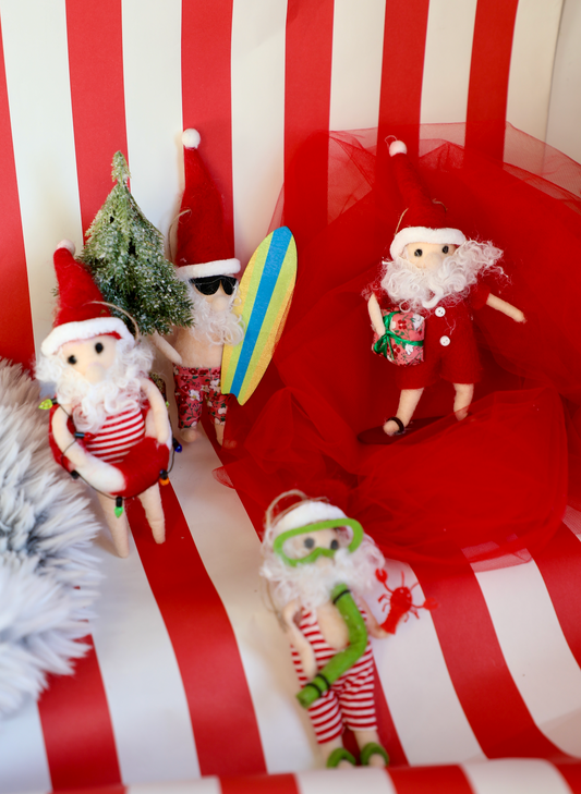 Felt Surfing Santa Ornament