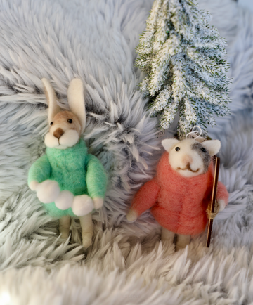 Handmade Wool Felt Animal in Winter Coat