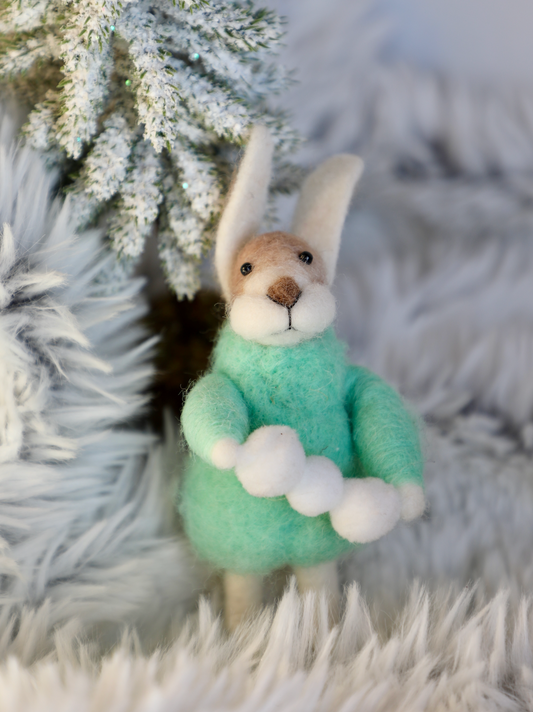 Handmade Wool Felt Animal in Winter Coat