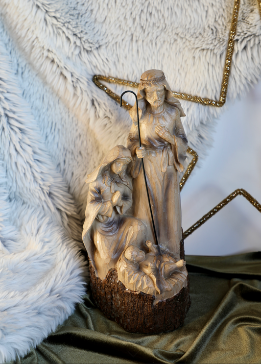 Resin Woodgrain LED Nativity
