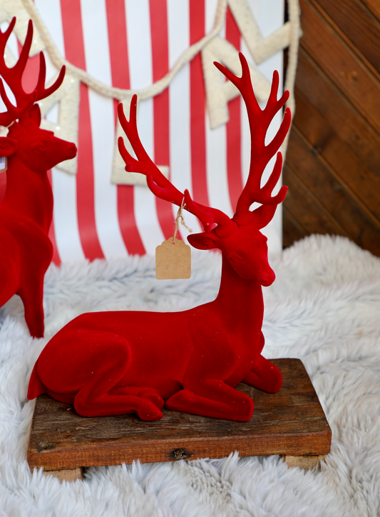 Flocked Resin Lying Deer, Burgundy Color