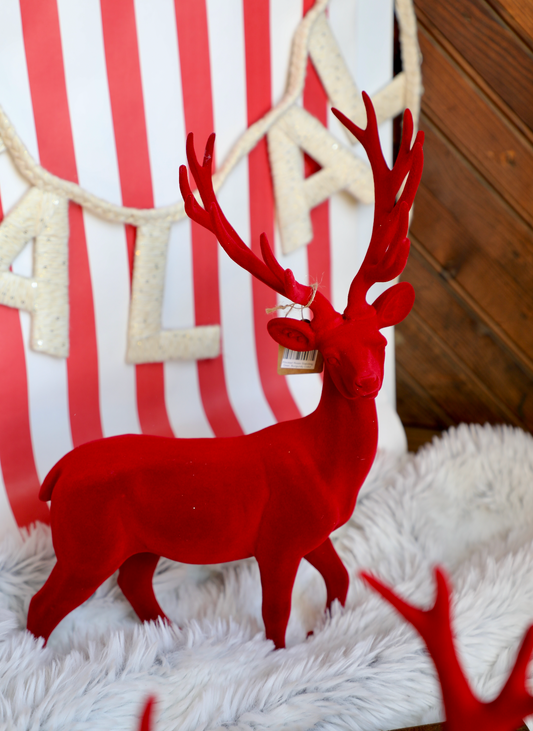 Flocked Resin Standing Deer, Burgundy Color