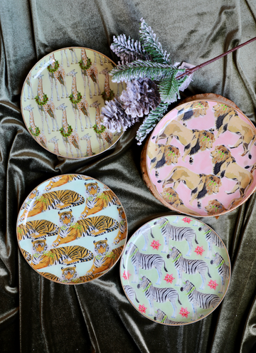 Enameled Stainless Steel Tray with Safari Pattern