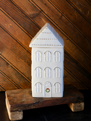 11"H Hand-Painted Stoneware House Cookie Jar