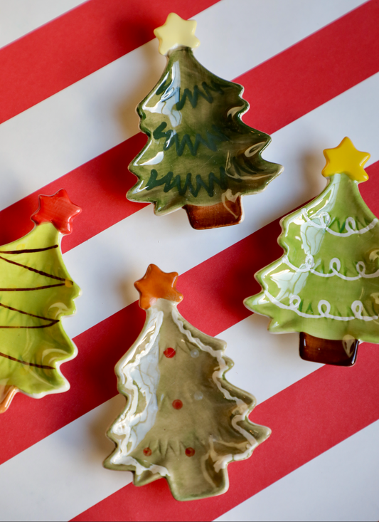 Hand-Painted Stoneware Christmas Tree Dish