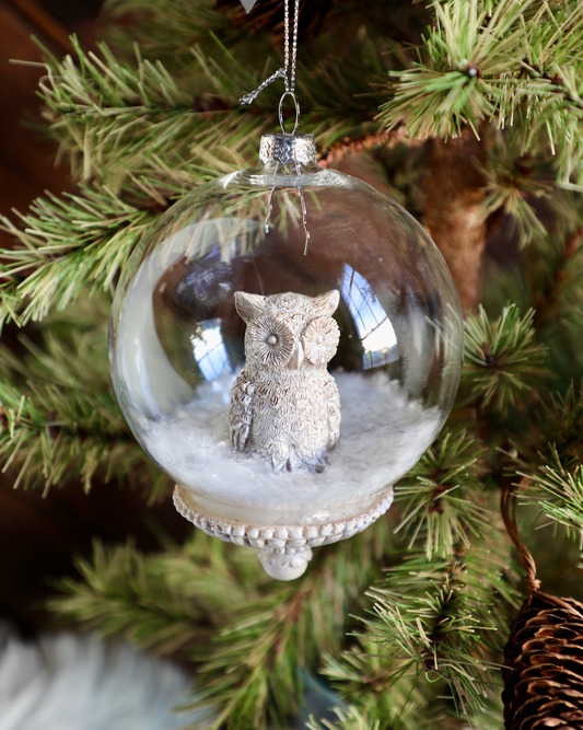 4.5" Round Glass Ornaments w/ Resin Woodland Animals