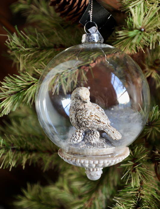 4.5" Round Glass Ornaments w/ Resin Woodland Animals
