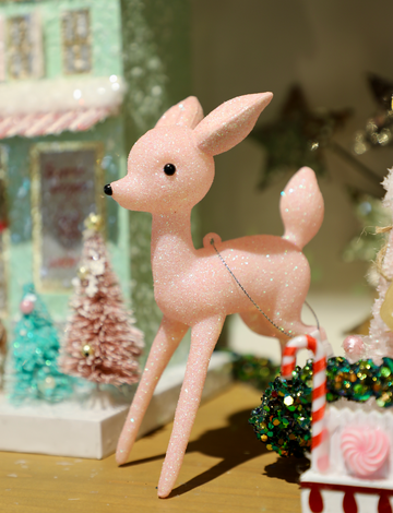Plastic Deer Ornament with Glitter (Pink)