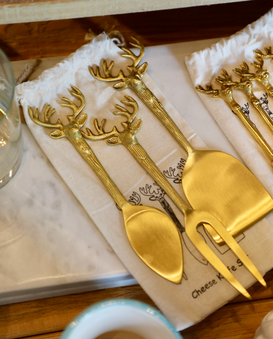 Brass Cheese Knives w/ Reindeer Handles, Set of 3