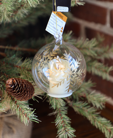 4" LED Clear Glass Gold Snowflake Ornament