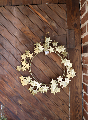 13" Round Embossed Metal Stars Wreath, Gold Finish