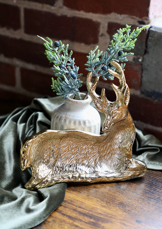 Cast Aluminum Deer Shaped Dish, Gold Finish