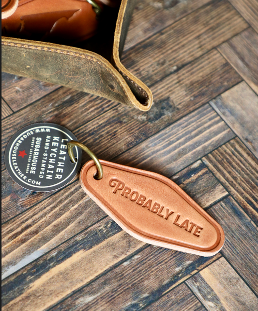 Probably Late Leather Keychain Motel Style