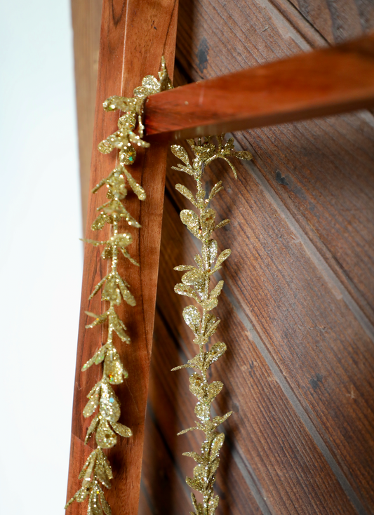 72"L Faux Boxwood Garland with Glitter, Gold Finish