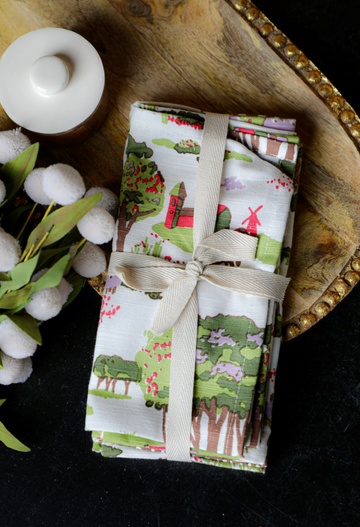 Pastoral Scene Cotton Napkins, Set of 4