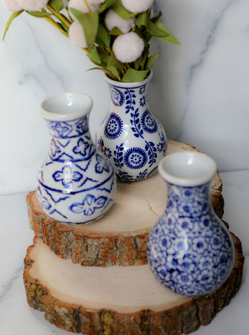 Blue & White Hand-Stamped Vase