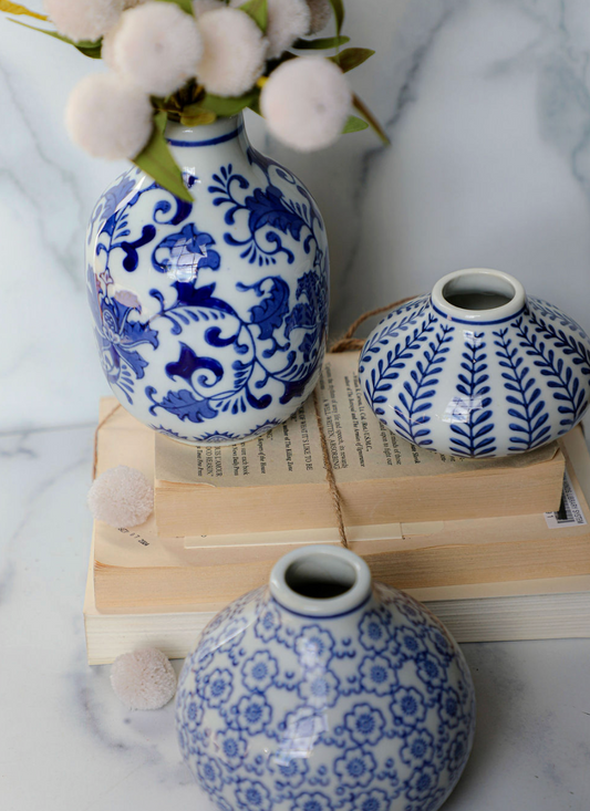 Blue & White Hand-Stamped Vase  - 3 Sizes