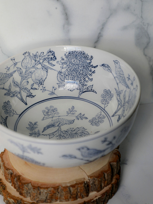 Hand-Stamped Bird & Botanical Bowl