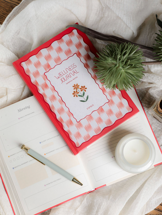 Guided Wellness Journal, A5 Hardcover - Floral Ikat