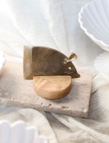 Hand-Forged Metal Mouse Shaped Cheese Knife w/ Mango Wood Stand
