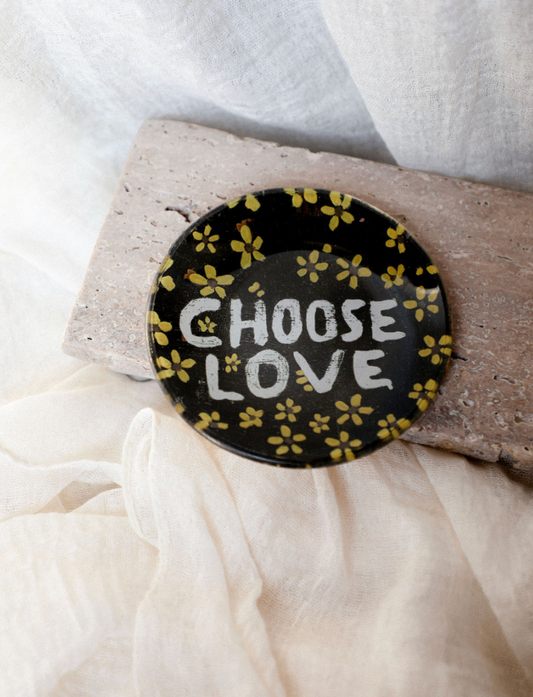 Choose Love with Yellow Flowers Mini Round Decoupage Plate