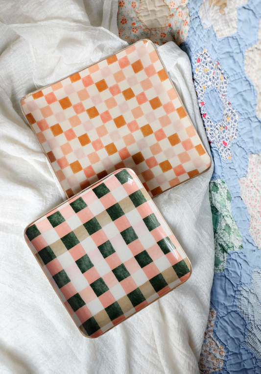 Plaid Enameled Metal Tray