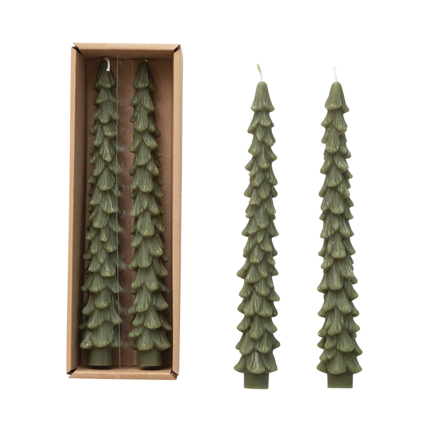 10"H Unscented Tree Shaped Taper Candles, set of 2