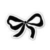 Black bow sticker by Dahlia Press, with a white border and a small signature in the corner.