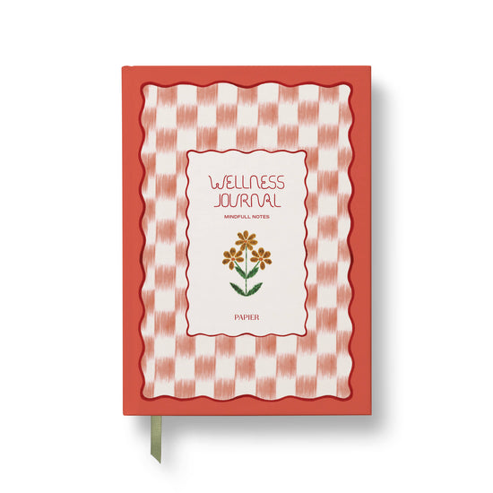 Floral ikat hardcover wellness journal from Papier, featuring a decorative frame and ribbon bookmark.