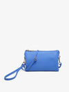 Cornflower blue crossbody wristlet by unknown vendor featuring gold hardware.