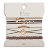 Set of hair tie bracelets with mountain peak charms by k'lani, featuring gold-toned accents and woven elastic bands.
