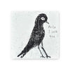 Square art tile by an unknown artist, displaying a black pigeon and the text, "Hello I Love You".
