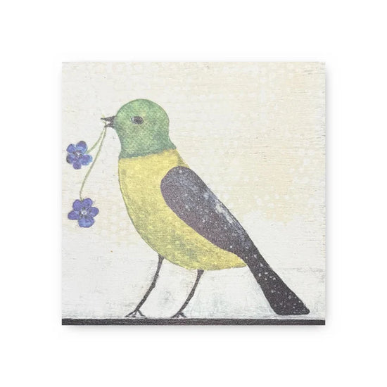 Square art tile from the Art Tile Collection featuring a colorful bird with flowers.