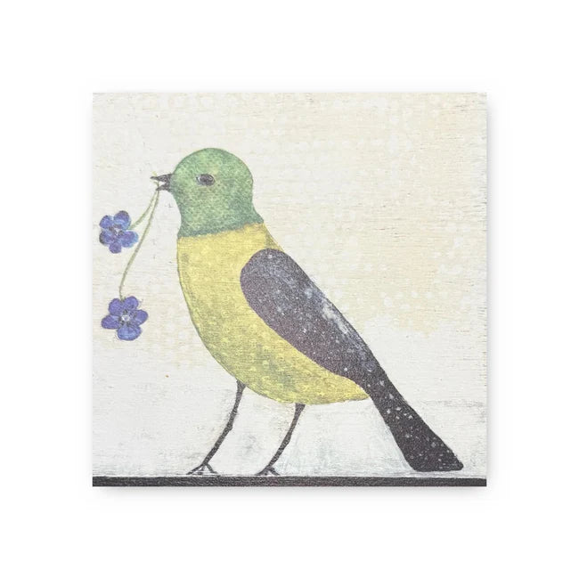 Square art tile from the Art Tile Collection featuring a colorful bird with flowers.